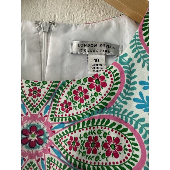 London Style Collection Size 10 Sleeveless Knee Length Blue Pink Dress Sheath - Picture 3 of 8